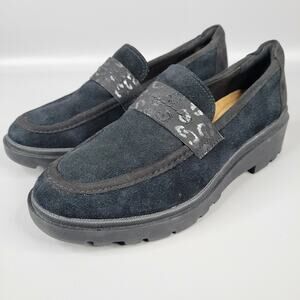 Clarks Collection Suede Loafers Calla Ease Black Slip On Lightweight Comfort 8.5